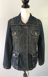 AWESOME Baccini Denim Jean Jacket Long Sleeve Zippered Pockets Size Medium M - Picture 1 of 22