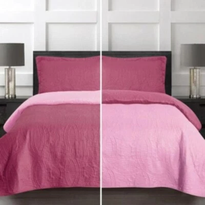 Stylishly King 3pc Quilt Set Reversible Burgundy and Pink Embossed Print - Image 1 of 4