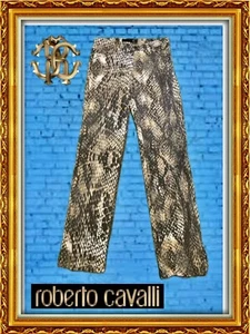 Rare JUST CAVALLI Women’s Designer Y2K Snake Print Denim Pants Trousers W30 L32 - Picture 1 of 15