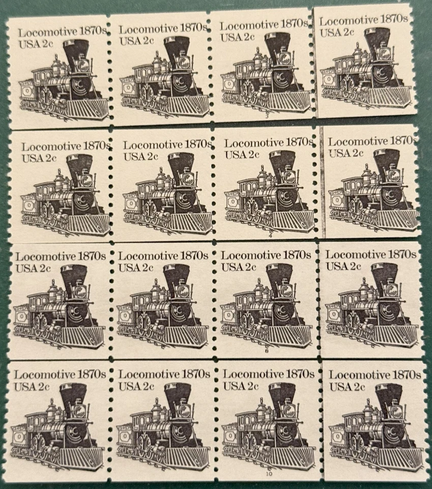 US Scott 1897A Locomotive, PNC 3, 4, 8, 10 Strips of Four, MNH, Very Fine - Image 1 of 1