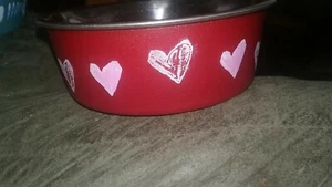 Tazón rojo para mascotas amorosas con corazones rosados acero inoxidable plato para gato - Imagen 1 de 2