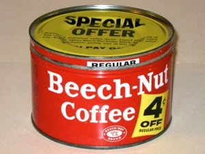 Vintage 1940s BEECH-NUT COFFEE Advertising Tin Can! Key Opened w Lid! One Pound! - Picture 1 of 7