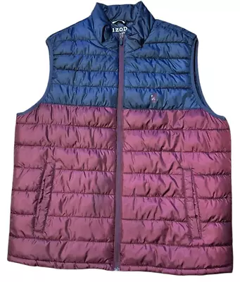 IZOD Men's Puffer Vest Jacket Size L Advantage Performance Blue Red Full Zip - Image 1 of 4