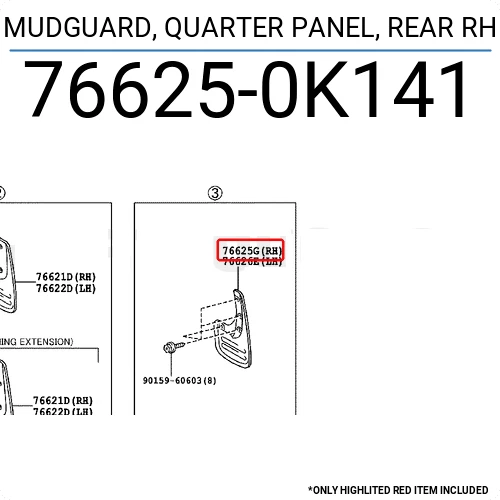 MUDGUARD, QUARTER PANEL, REAR RH  766250K141 - Image 1 of 1