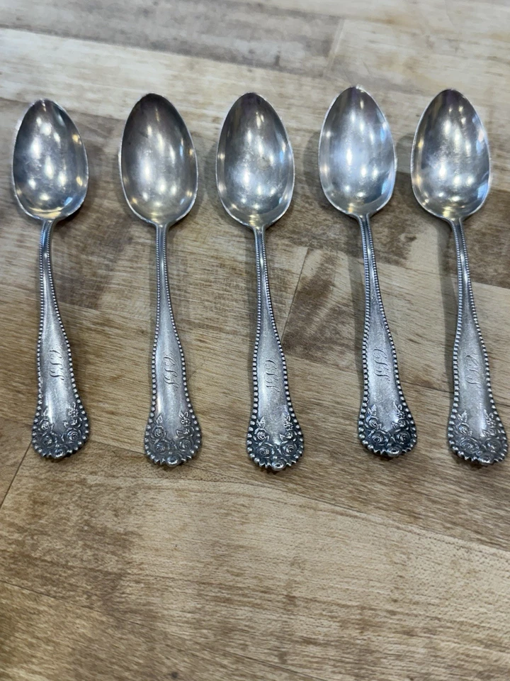 Gorham Lancaster Sterling Silver Spoons 5 7/8”, Set Of 5 Monogramed 1897 Antique - Image 1 of 4