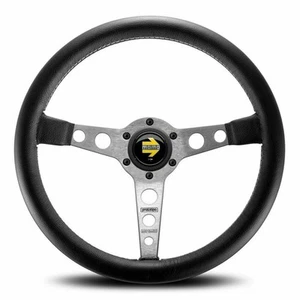 Genuine MOMO Prototipo Silver Spokes Black Leather 350mm Steering Wheel - Picture 1 of 1