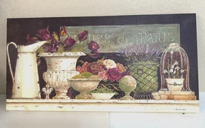 Impresión en lienzo de obra de arte "FLEURS de PARIS" de Kathryn blanco 36"x18" marco de madera - Imagen 1 de 13