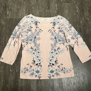 Talbots Women’s Size M The Talbots Tee Pink Floral Boatneck 3/4 Sleeves Cotton - Picture 1 of 5