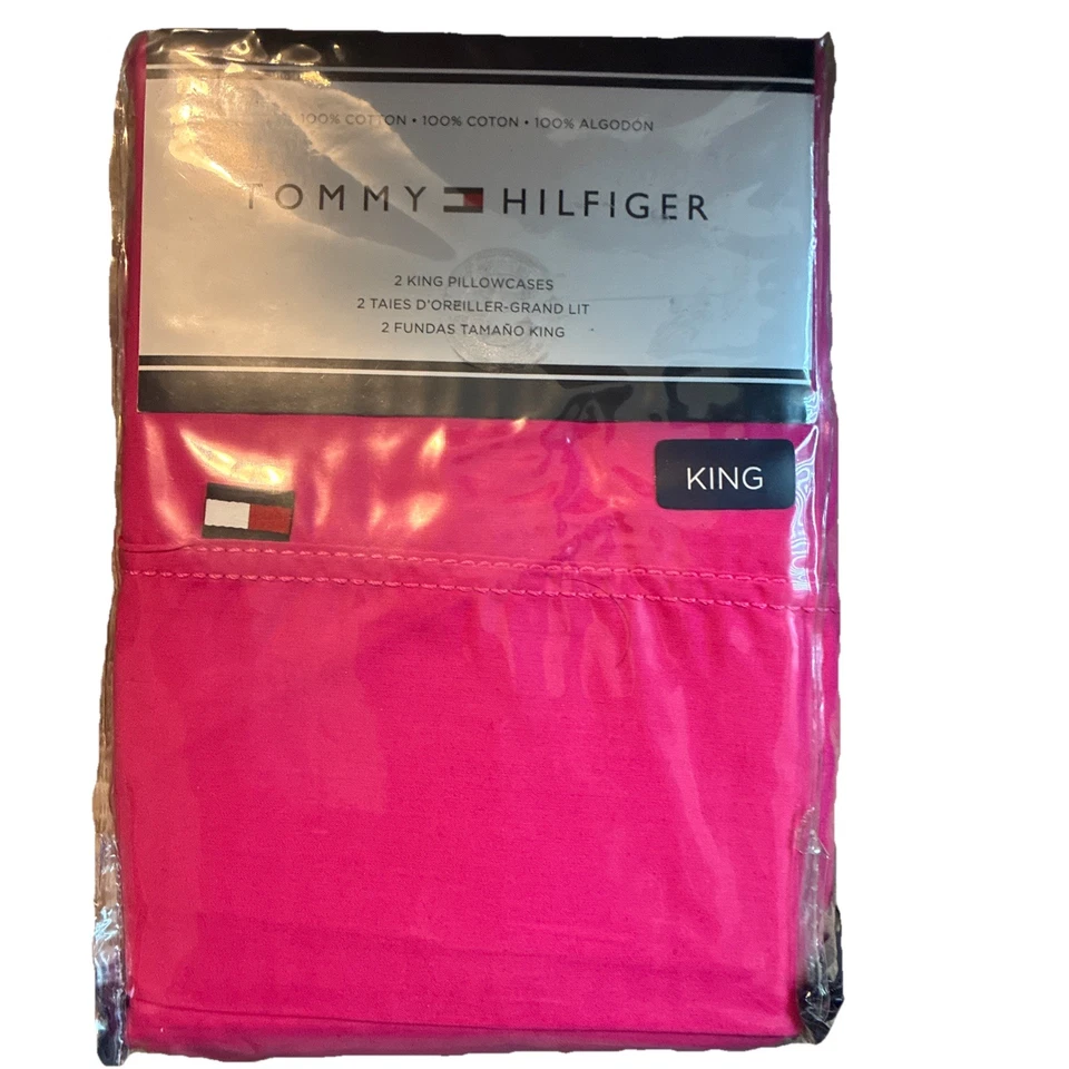 Tommy Hilfiger Set Of 2, King Pillowcases 20" X 40” Ras Rose 100% Cotton - New - Imagem 1 de 1