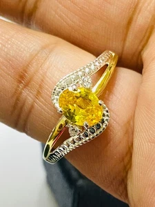 Anillo de plata 925 de oro de 10 quilates citrino natural piedra de nacimiento de noviembre en plata de ley - Imagen 1 de 8