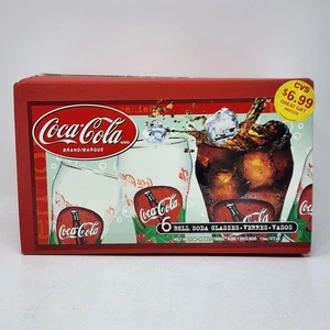 Coca-Cola Bell Soda Glasses 16 oz, Set of 6, Christmas Holly and Icon Glasses - Picture 1 of 7