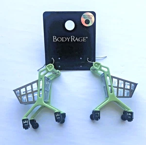 Spencers Body Rage Shopping Cart Green Silver Plastic Dangle Earrings Punk Goth - Picture 1 of 2