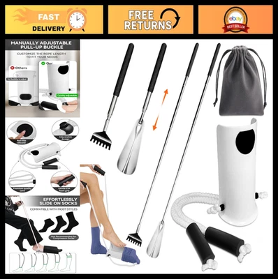 Dispositivo de ayuda para calcetines y kit de bocina de zapato largo - Ayudante de calcetín fácil para personas mayores, sin flexión Foto 1 de 4