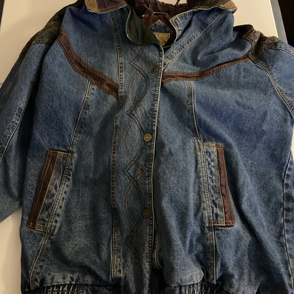 Chaqueta Vintage Current Seen Para Hombre 3X/3XG Azul Denim Forrado Abrigo Bombardero Años 90 Foto 1 de 4