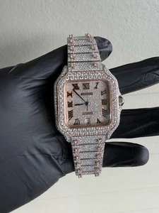 40mm Two-Tone Rose Gold Cartier Diamond Watch | Moissanite Iced-Out Luxury Watch - Picture 1 of 6