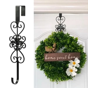Black Wreath Hanger for Front Door - Elegant, Heavy Duty Metal Design, 15.5" ... - Picture 1 of 6