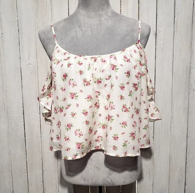 Top corto Forever 21 M crema floral con volantes casa de campo coqueta hada campesina Y2K Foto 1 de 4