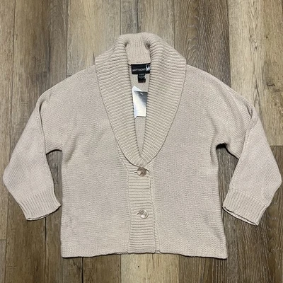 Cardigã suéter xale colarinho M bege preppy novo com etiquetas Anthony Originals malha com nervuras - Imagem 1 de 4