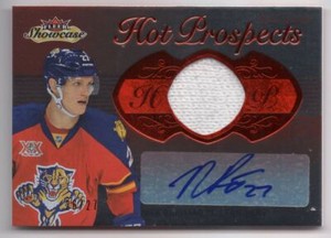 2013-14 Fleer Showcase RED AUTO JERSEY Nick Bjugstad Rookie Auto /27 Florida
