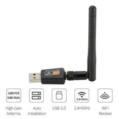USB WiFi Adapter Wireless 600Mbps Dual band 802.11ac 2.4GHz-5GHz Antenna Laptop - Image 1 of 4