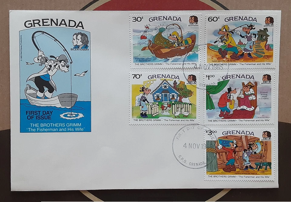 ГРЕНАДА 1985 Cacheted FDC Walt Disney Fisherman Superb 3386 - Изображение 1 из 1