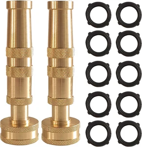 Adjustable Twist Hose Nozzle, 4" Heavy-Duty Brass Hose Nozzle with 10 Garden Hos - Picture 1 of 7