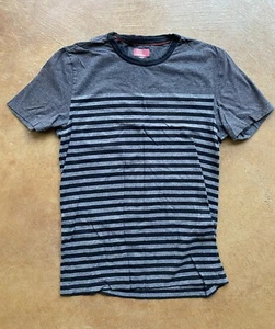 New Alfani Men’s Slim Fit Striped Tee, Black And Grey, Small - Picture 1 of 4