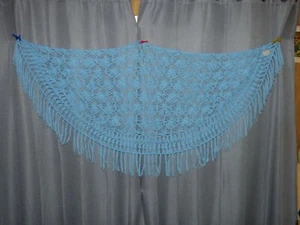Mantón vintage con flecos de acrílico azul brillante para mujer importado 64" x 45" - Imagen 1 de 3