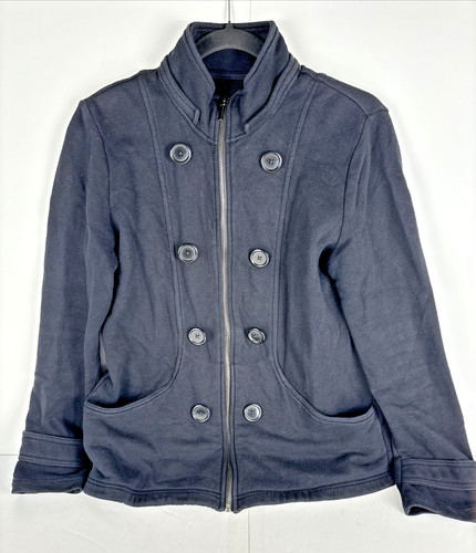 VETEMENTS Cappotto Style&Co Sport Donna XL Nero Bottoni Cotone Zip Manca Cappuccio Staccabile