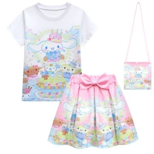 Cinnamon Dog 3-10 Year Old Girl Skirt Short sleeved Skirt Bag 3-Piece Set - Picture 1 of 32