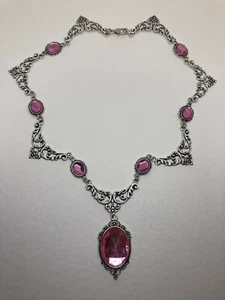 IMPRESIONANTE COLLAR DE FILIGRANA REAL ESTILO VICTORIANO ROSA CRISTAL PLATA PL RFN - Imagen 1 de 8