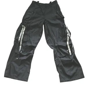 Vintage UFO Fallschirmhose schwarz reflektierende Streifen Rave Cargo Festival Streetwear XS - Bild 1 von 10