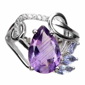 925 Anello Argento Sterling Pera Ametista 12x8mm Tanzanite Gemma Gioielli - Foto 1 di 10