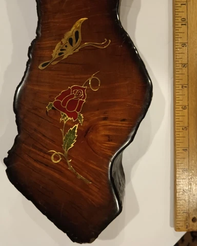 Redwood 1970's Inlayed Rose & Butterfly Wall Clock 30" X 12" X 2" Cover