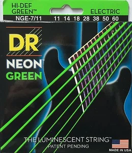 Juego de cuerdas para guitarra eléctrica DR hechas a mano NGE7-11 VERDE NEÓN 11-60 pesadas 7 cuerdas - Imagen 1 de 3