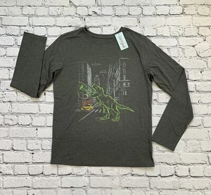 NWT Cat & Jack Boys Size XXL (18) Gray T-Rex Dinosaur Long Sleeve Grey T-shirt - Picture 1 of 19
