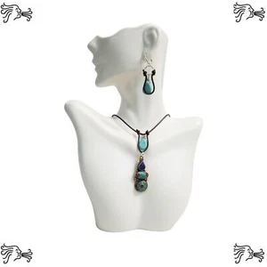 Collana girocollo e orecchini lapislazzuli corallo turchese tibetano pelle annodata marrone - Foto 1 di 4