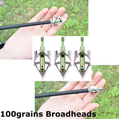 3X Broadheads 100 Grain Steel Hunting Archery Crossbow Bow Screw Arrows Points - Image 1 of 4