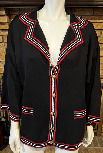 Gucci Cardigan Nero Maglione Misto Seta Logo GG Bottone Caban Giacca Nuovo con etichette XS