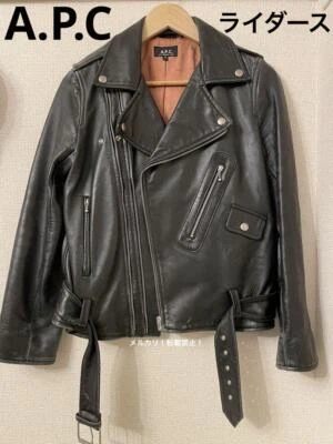 APC Black Leather Double Riders Jacket Men's Size S From Japan i7742 - Image 1 of 4