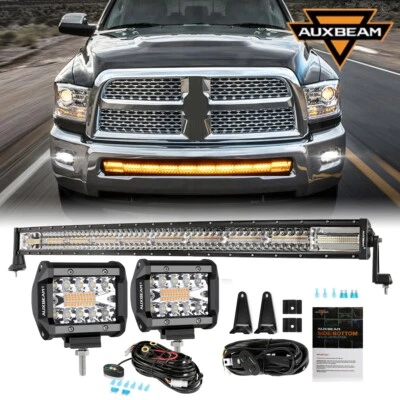 Изогнутая светодиодная световая панель AUXBEAM 42 дюйма + 4-дюймовые капсулы белые и желтые для Dodge RAM 1500 2009-18 - Изображение 1 из 4