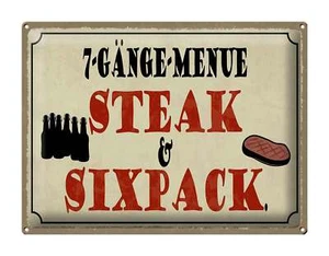 Blechschild Spruch 40x30cm 7 Gänge Menü Steak Sixpack Grill Deko Schild tin sign - Bild 1 von 5