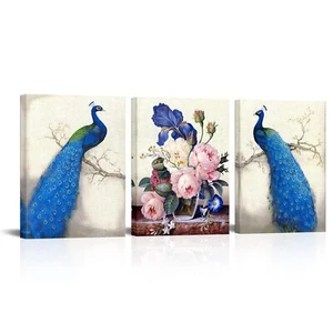 Or Blue Peacock Painting Framed Artwork For Home Living Room Bedroom Wall Decora - Picture 1 of 6