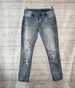 Pantalones de mezclilla ajustados Blank NYC para mujer talla 27 azules desgastados adornados tiro bajo - Imagen 1 de 8