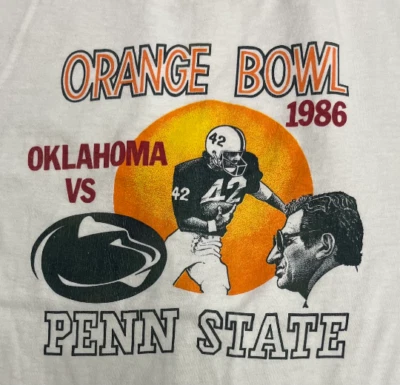 Vintage 1986 Penn State Orange Bowl Single Stitch T Shirt w/ Joe Paterno Graphic - Image 1 of 4