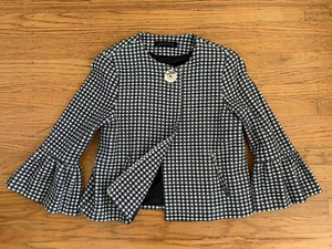 New ZARA WOMAN sz L black white textured Bellsleeve Jacket - Picture 1 of 8