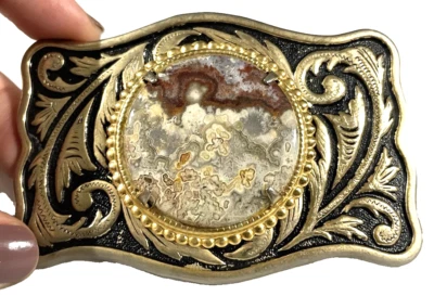 Jasper Stone Surrounded By A Carved Design Belt Buckle Rodeo - Image 1 of 4
