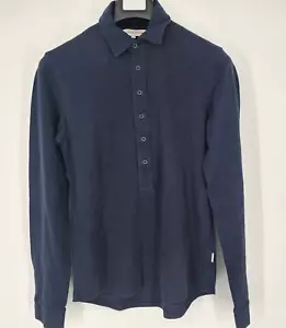Orlebar Brown Long Sleeve 6 Button Polo Shirt Men's Size Medium Navy Blue - Picture 1 of 7