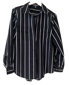 MADISON THE LABEL Black Stripe Crepe button-up Shirt Top Size 10 - 12AU