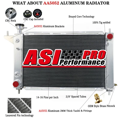 4 Row Aluminum Radiator For 1994 1995 1996 Ford Mustang V6 V8 3.8L 5.0L US Foto 1 de 4